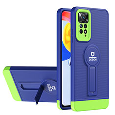 Funda Bumper Silicona y Plastico Mate Carcasa con Soporte H01P para Xiaomi Redmi Note 11 4G (2022) Azul