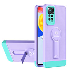 Funda Bumper Silicona y Plastico Mate Carcasa con Soporte H01P para Xiaomi Redmi Note 11 Pro 5G Morado