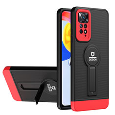 Funda Bumper Silicona y Plastico Mate Carcasa con Soporte H01P para Xiaomi Redmi Note 11 Pro 5G Rojo y Negro