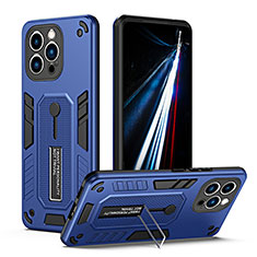 Funda Bumper Silicona y Plastico Mate Carcasa con Soporte H01X para Apple iPhone 13 Pro Azul
