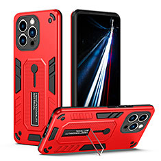 Funda Bumper Silicona y Plastico Mate Carcasa con Soporte H01X para Apple iPhone 13 Pro Rojo