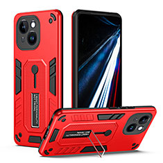 Funda Bumper Silicona y Plastico Mate Carcasa con Soporte H01X para Apple iPhone 13 Rojo