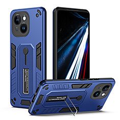 Funda Bumper Silicona y Plastico Mate Carcasa con Soporte H01X para Apple iPhone 14 Plus Azul