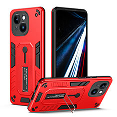 Funda Bumper Silicona y Plastico Mate Carcasa con Soporte H01X para Apple iPhone 15 Rojo