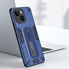 Funda Bumper Silicona y Plastico Mate Carcasa con Soporte H02X para Apple iPhone 15 Plus Azul