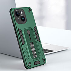 Funda Bumper Silicona y Plastico Mate Carcasa con Soporte H02X para Apple iPhone 15 Plus Verde