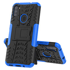 Funda Bumper Silicona y Plastico Mate Carcasa con Soporte J01X para Samsung Galaxy A11 Azul