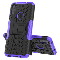 Funda Bumper Silicona y Plastico Mate Carcasa con Soporte J01X para Samsung Galaxy A11 Morado