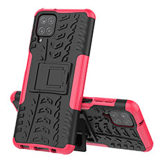 Funda Bumper Silicona y Plastico Mate Carcasa con Soporte J01X para Samsung Galaxy A12 5G Rosa Roja