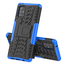Funda Bumper Silicona y Plastico Mate Carcasa con Soporte J01X para Samsung Galaxy A71 4G A715 Azul