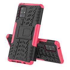 Funda Bumper Silicona y Plastico Mate Carcasa con Soporte J01X para Samsung Galaxy A71 4G A715 Rosa Roja
