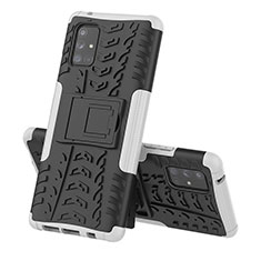 Funda Bumper Silicona y Plastico Mate Carcasa con Soporte J01X para Samsung Galaxy A71 5G Plata