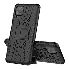 Funda Bumper Silicona y Plastico Mate Carcasa con Soporte J01X para Samsung Galaxy F12 Negro