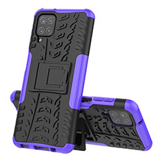 Funda Bumper Silicona y Plastico Mate Carcasa con Soporte J01X para Samsung Galaxy M12 Morado