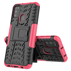 Funda Bumper Silicona y Plastico Mate Carcasa con Soporte J01X para Samsung Galaxy M21 Rosa Roja