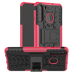 Funda Bumper Silicona y Plastico Mate Carcasa con Soporte J02X para Samsung Galaxy A21 Rosa Roja