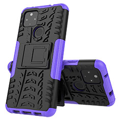 Funda Bumper Silicona y Plastico Mate Carcasa con Soporte JX1 para Google Pixel 5 XL 5G Morado