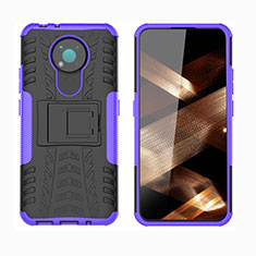 Funda Bumper Silicona y Plastico Mate Carcasa con Soporte JX1 para Nokia 3.4 Morado