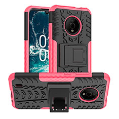 Funda Bumper Silicona y Plastico Mate Carcasa con Soporte JX1 para Nokia C200 Rosa Roja
