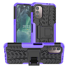 Funda Bumper Silicona y Plastico Mate Carcasa con Soporte JX1 para Nokia G11 Morado