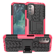 Funda Bumper Silicona y Plastico Mate Carcasa con Soporte JX1 para Nokia G21 Rosa Roja