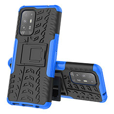 Funda Bumper Silicona y Plastico Mate Carcasa con Soporte JX1 para Oppo F19 Pro+ Plus 5G Azul