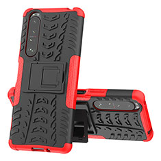 Funda Bumper Silicona y Plastico Mate Carcasa con Soporte JX1 para Sony Xperia 1 III Rojo