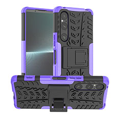 Funda Bumper Silicona y Plastico Mate Carcasa con Soporte JX1 para Sony Xperia 1 V Morado