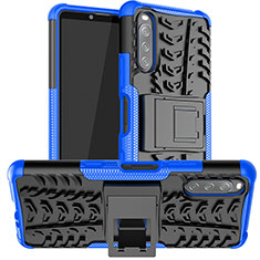 Funda Bumper Silicona y Plastico Mate Carcasa con Soporte JX1 para Sony Xperia 10 III Azul