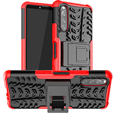 Funda Bumper Silicona y Plastico Mate Carcasa con Soporte JX1 para Sony Xperia 10 III Lite Rojo