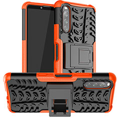 Funda Bumper Silicona y Plastico Mate Carcasa con Soporte JX1 para Sony Xperia 10 III Naranja