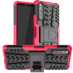 Funda Bumper Silicona y Plastico Mate Carcasa con Soporte JX1 para Sony Xperia 10 III Rosa Roja