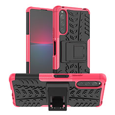 Funda Bumper Silicona y Plastico Mate Carcasa con Soporte JX1 para Sony Xperia 10 IV Rosa Roja