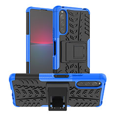Funda Bumper Silicona y Plastico Mate Carcasa con Soporte JX1 para Sony Xperia 10 V Azul