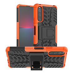 Funda Bumper Silicona y Plastico Mate Carcasa con Soporte JX1 para Sony Xperia 10 V Naranja