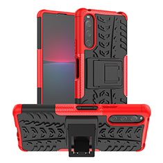 Funda Bumper Silicona y Plastico Mate Carcasa con Soporte JX1 para Sony Xperia 10 V Rojo