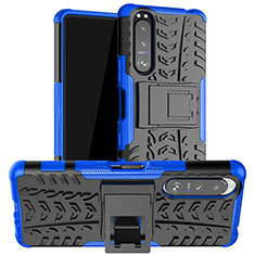 Funda Bumper Silicona y Plastico Mate Carcasa con Soporte JX1 para Sony Xperia 5 III Azul