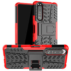 Funda Bumper Silicona y Plastico Mate Carcasa con Soporte JX1 para Sony Xperia 5 III Rojo