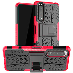 Funda Bumper Silicona y Plastico Mate Carcasa con Soporte JX1 para Sony Xperia 5 III Rosa Roja