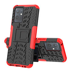 Funda Bumper Silicona y Plastico Mate Carcasa con Soporte JX1 para Vivo Y55s 5G Rojo