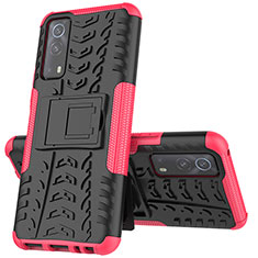 Funda Bumper Silicona y Plastico Mate Carcasa con Soporte JX1 para Vivo Y72 5G Rosa Roja