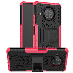 Funda Bumper Silicona y Plastico Mate Carcasa con Soporte JX1 para Xiaomi Mi 10i 5G Rosa Roja
