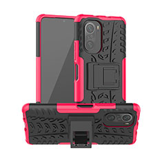 Funda Bumper Silicona y Plastico Mate Carcasa con Soporte JX1 para Xiaomi Mi 11i 5G Rosa Roja