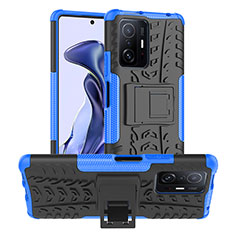 Funda Bumper Silicona y Plastico Mate Carcasa con Soporte JX1 para Xiaomi Mi 11T 5G Azul