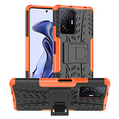 Funda Bumper Silicona y Plastico Mate Carcasa con Soporte JX1 para Xiaomi Mi 11T 5G Naranja