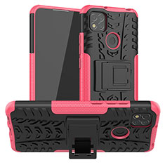 Funda Bumper Silicona y Plastico Mate Carcasa con Soporte JX1 para Xiaomi POCO C3 Rosa Roja