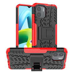 Funda Bumper Silicona y Plastico Mate Carcasa con Soporte JX1 para Xiaomi Poco C50 Rojo