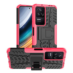 Funda Bumper Silicona y Plastico Mate Carcasa con Soporte JX1 para Xiaomi Poco F4 5G Rosa Roja