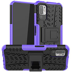 Funda Bumper Silicona y Plastico Mate Carcasa con Soporte JX1 para Xiaomi POCO M3 Pro 5G Morado