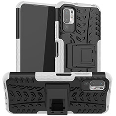 Funda Bumper Silicona y Plastico Mate Carcasa con Soporte JX1 para Xiaomi POCO M3 Pro 5G Plata